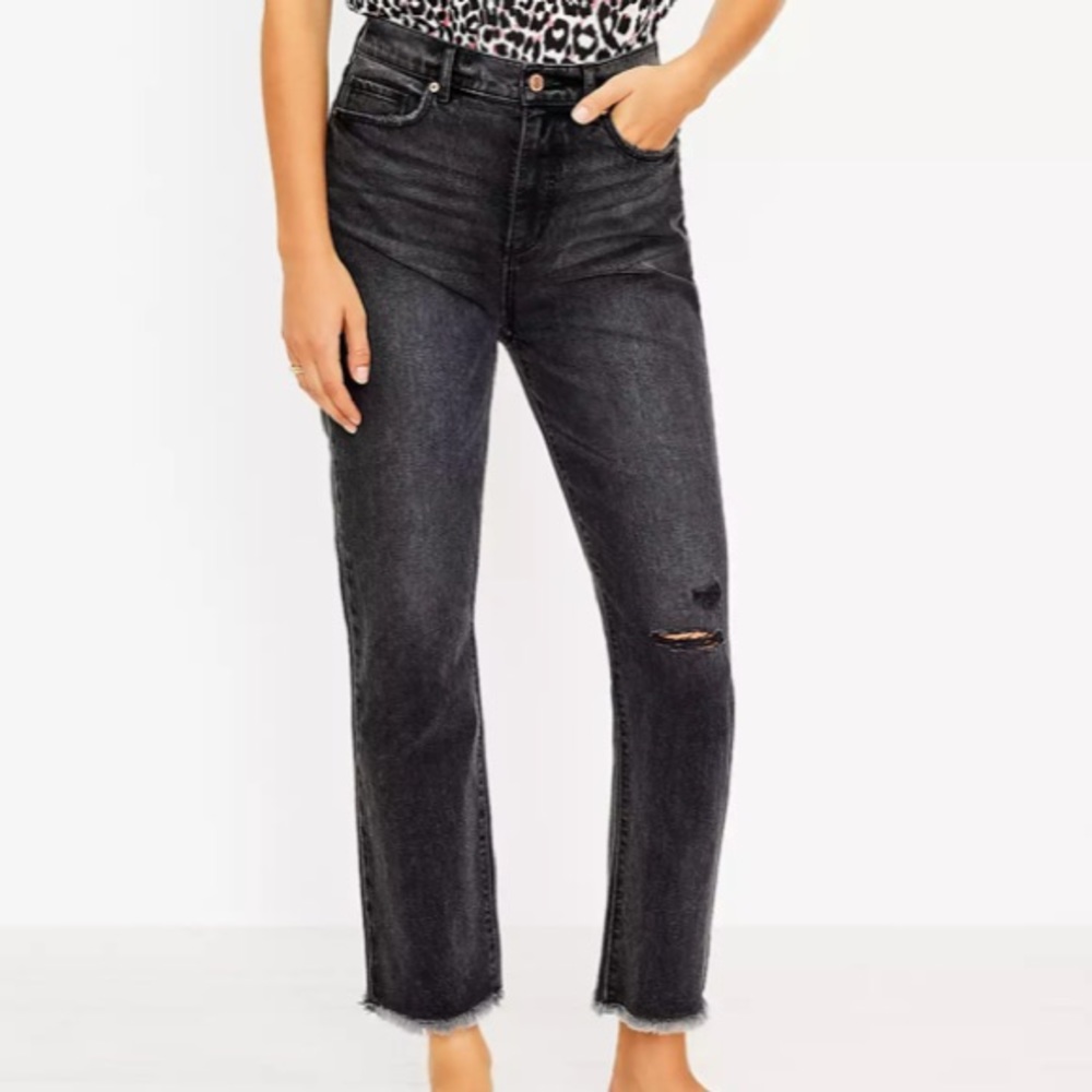 LOFT high rise straight crop jeans, black wash
